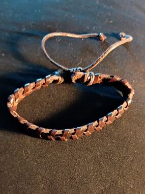 Brown Braided Leather Adjustable Bracelet - Men Accessories